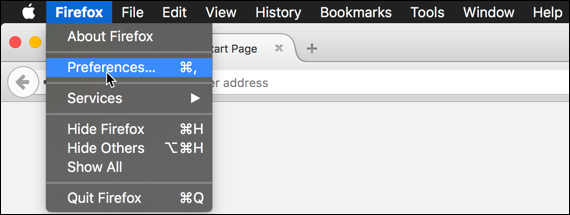 Opening Firefox Preferences on your Mac