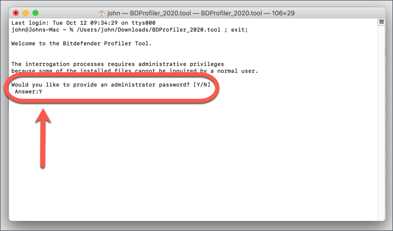Using Terminal to run BDProfiler