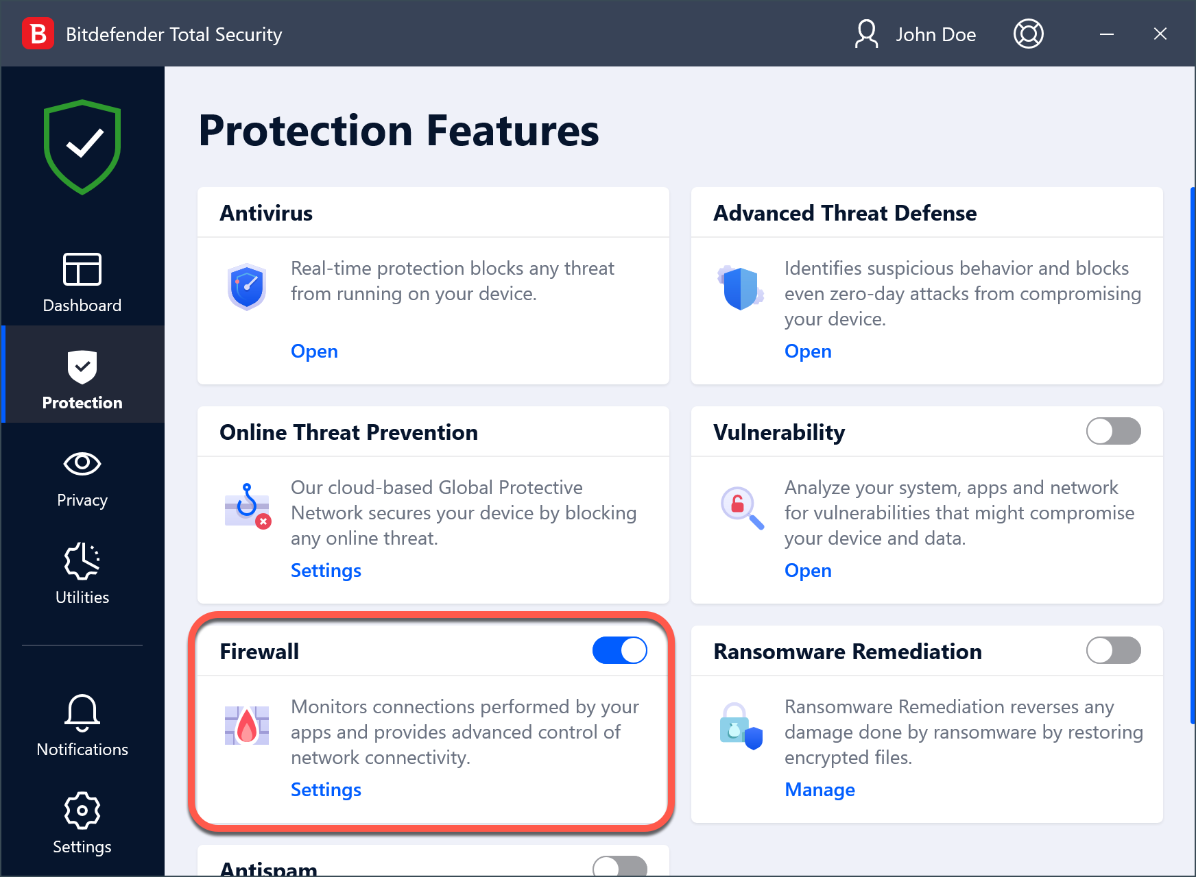 An overview of the Bitdefender Firewall feature