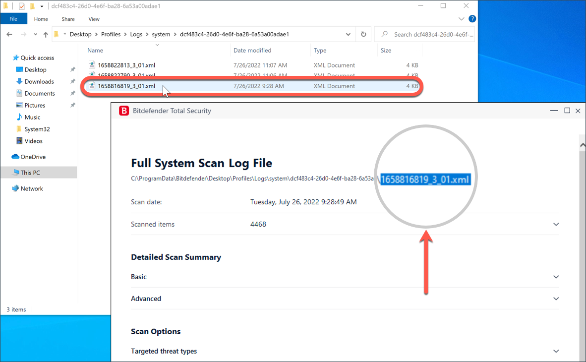 exporting your Bitdefender scan log