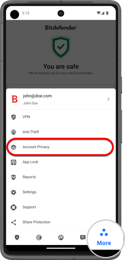 Account Privacy Android