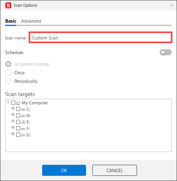 custom scan name
