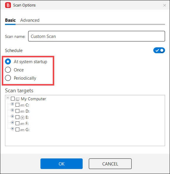 custom scan schedule