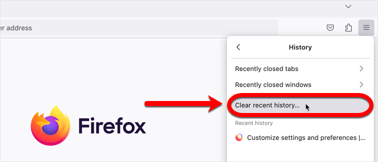 clear cache in Firefox on Windows