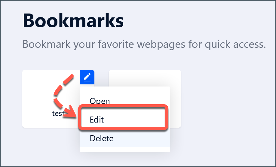 Edit bookmarks in Safepay