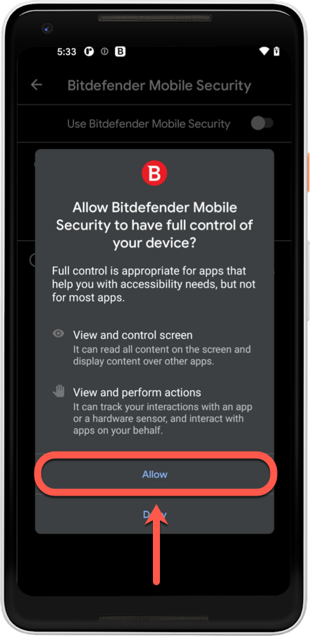 Wenn sich der Internet-Schutz ausschaltet, lassen Sie Bitdefender in der Eingabehilfe zu und schließen Sie die App in den Batteriesparoptionen aus. 3