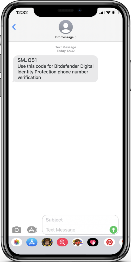Bitdefender Digital Identity Protection SMS code