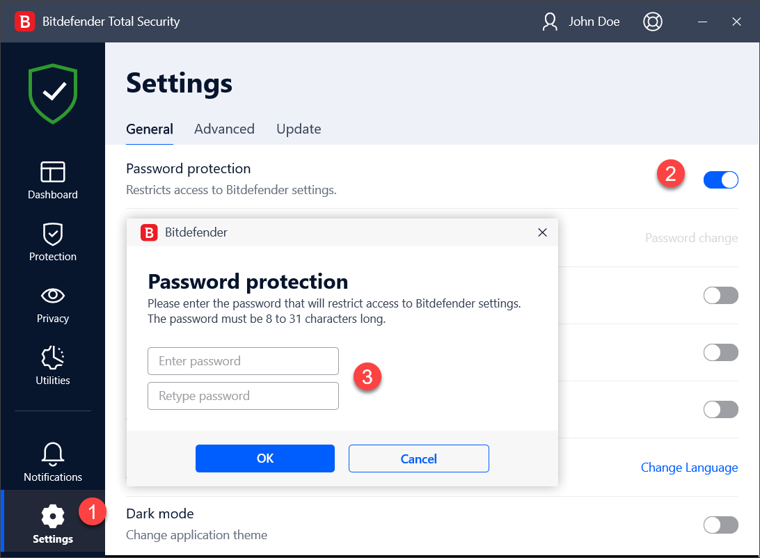 How to password-protect Bitdefender settings