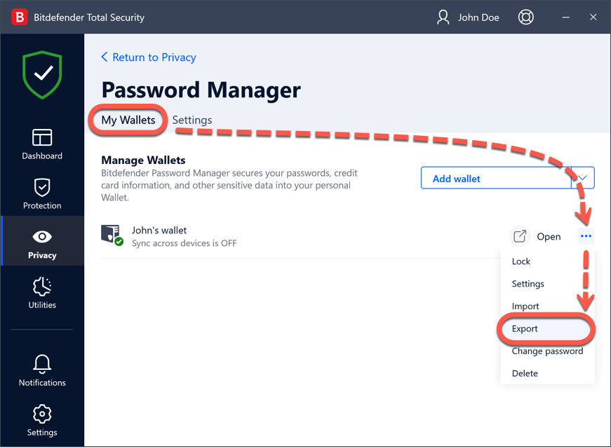 Export & Import your Bitdefender Wallet - How to export a wallet
