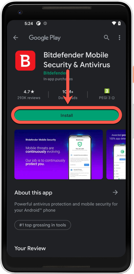 Install Bitdefender Mobile Security for Android on Google Play