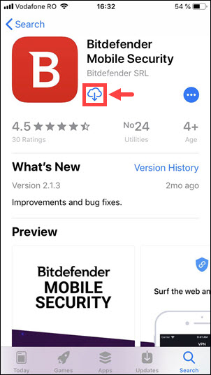 Install Bitdefender Mobile Security for iOS on the App Store