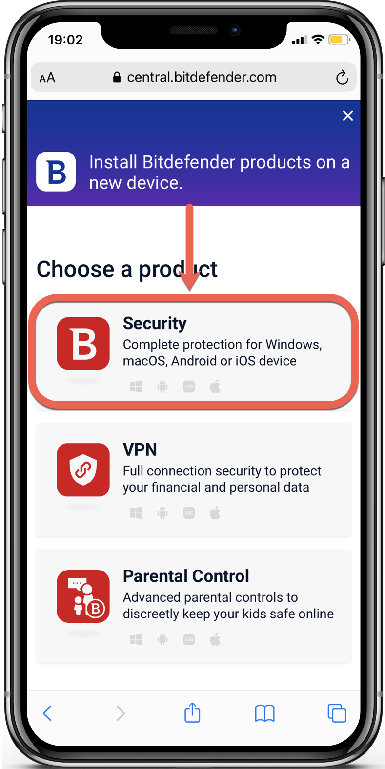 Install Bitdefender Mobile Security for iOS via Bitdefender Central