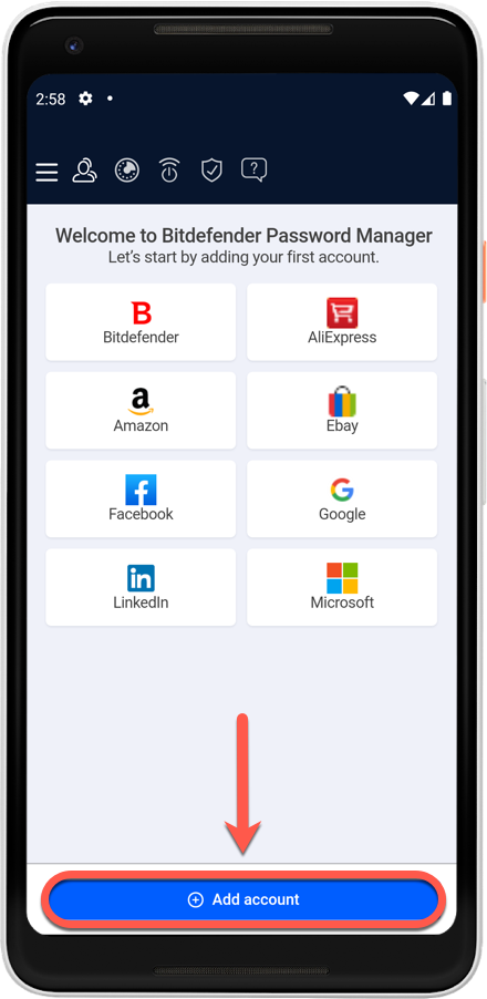 How to install Bitdefender Password Manager on Android - Add account