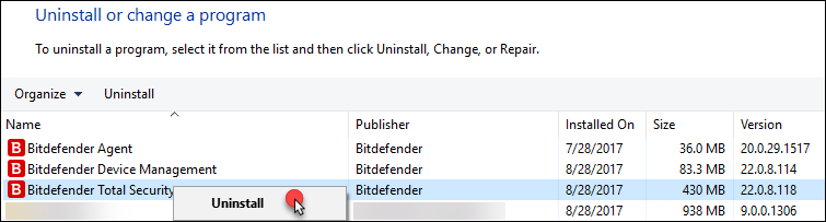 To repair Bitdefender first uninstall it from Control Panel