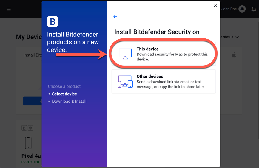 Install Bitdefender Antivirus for mac on this device