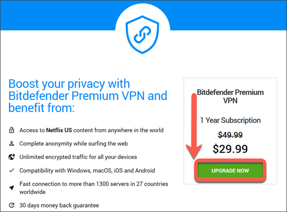Upgrading to Bitdefender Premium VPN on Mac - shopping cart