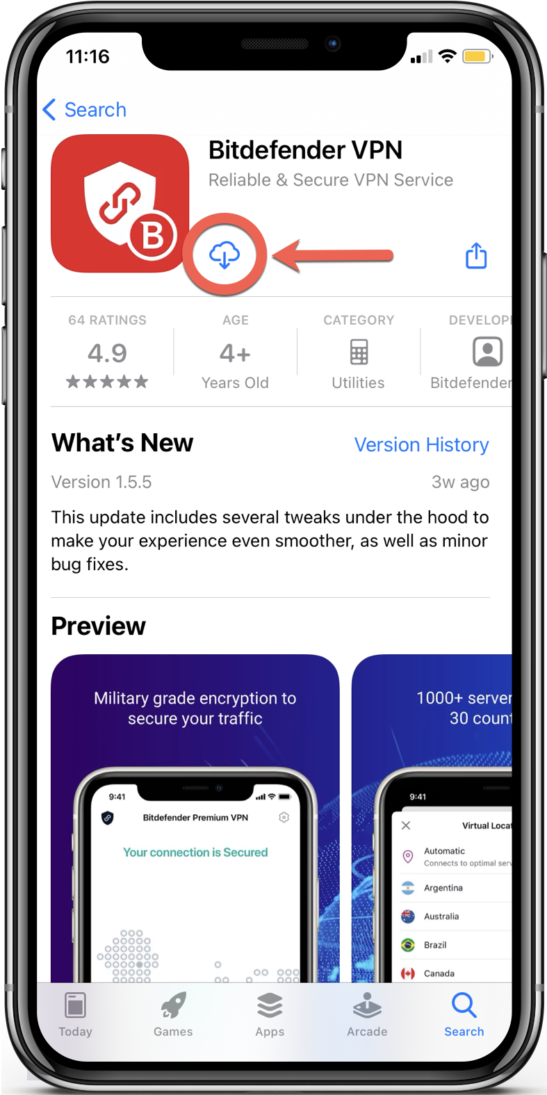 Install Bitdefender VPN on iOS on the App Store