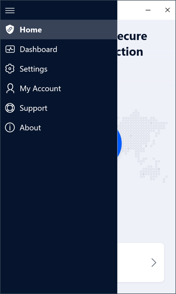 Bitdefender VPN for Windows - Settings menu