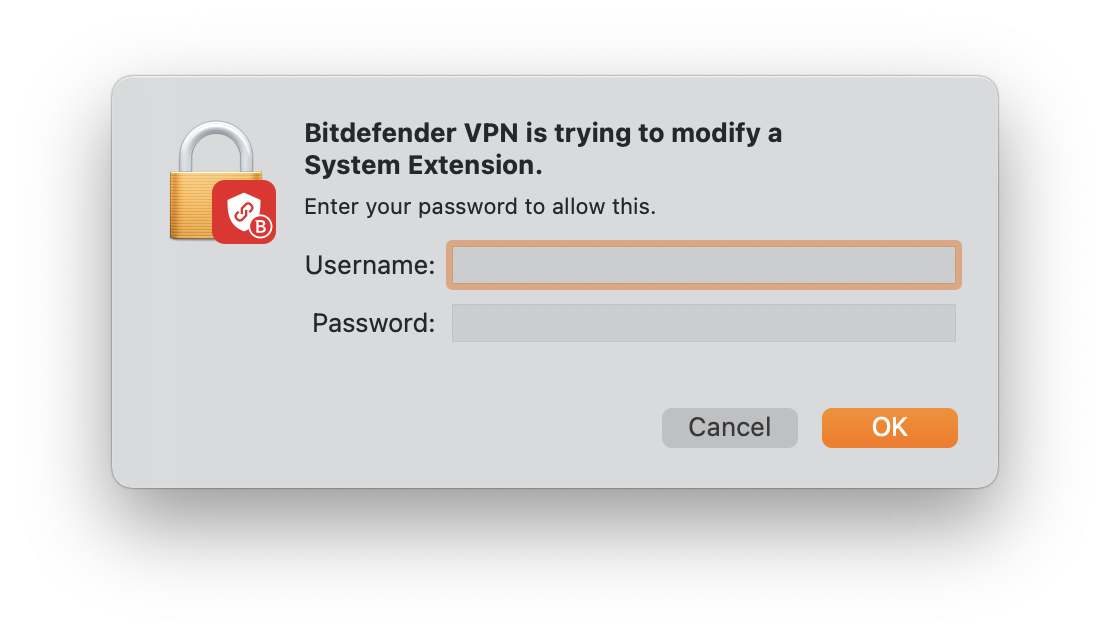 Enter your Mac password to allow Bitdefender VPN for Mac
