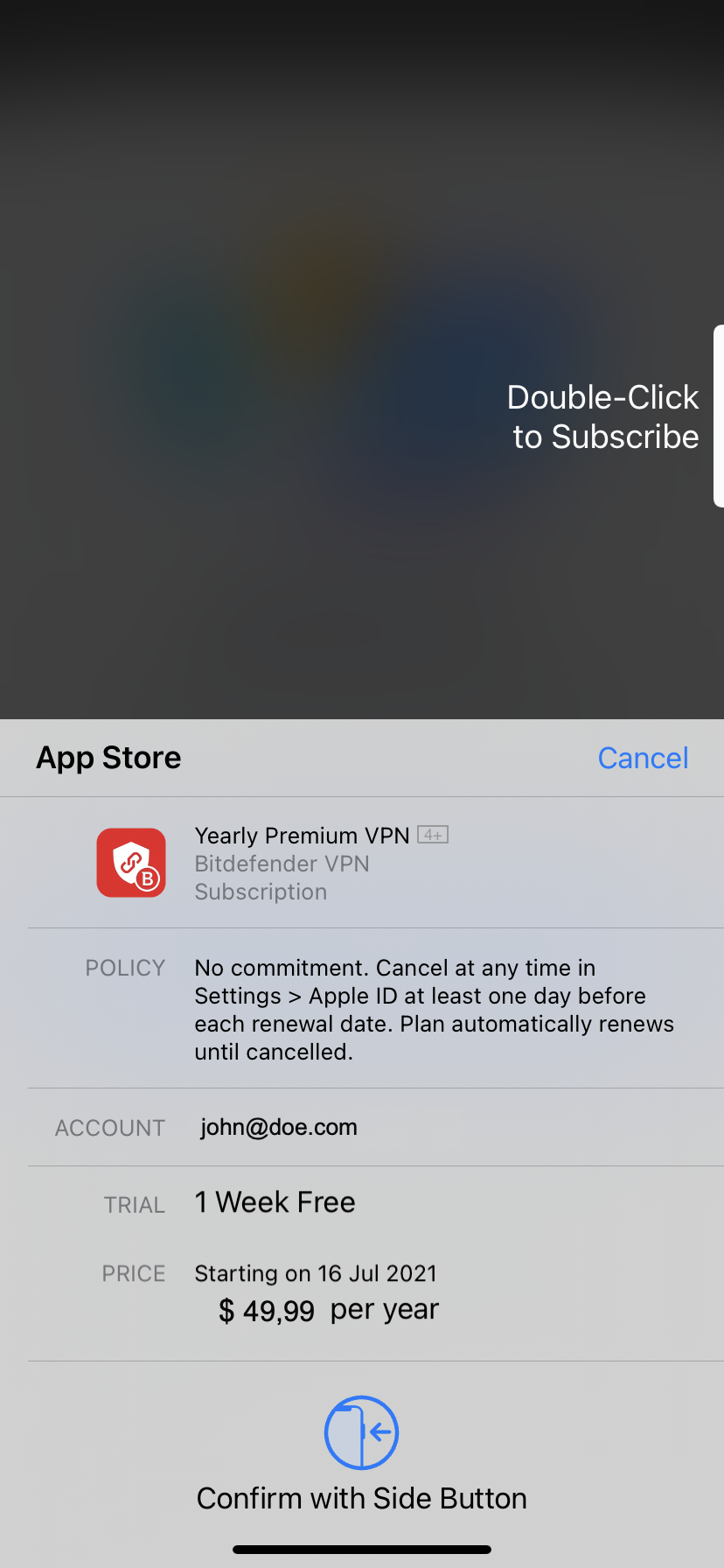 Paying for Bitdefender Premium VPN on iOS 