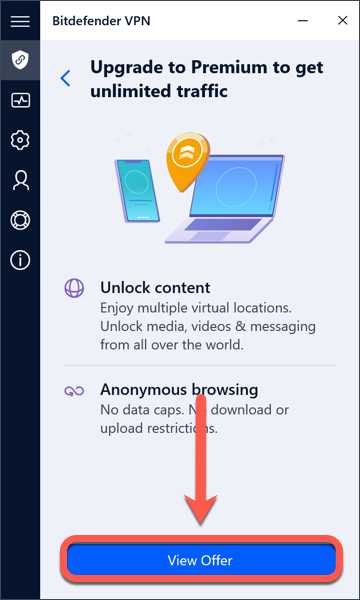 Bitdefender Premium VPN on Windows - View Offer