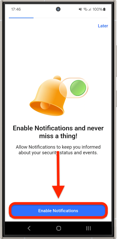 Enable notifications - install NETGEAR Armor on Android