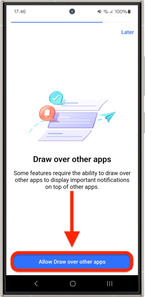 Allow draw over other apps - install NETGEAR Armor on Android