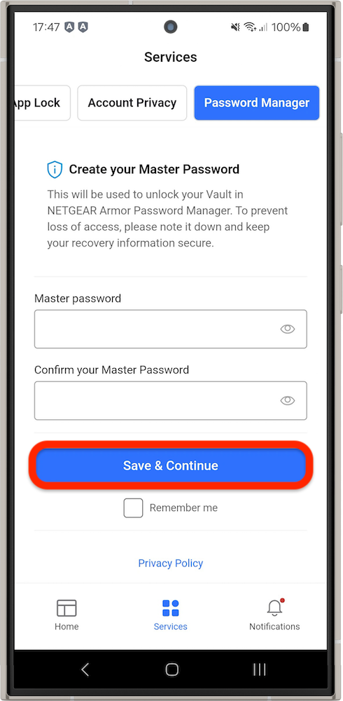 Create your master password