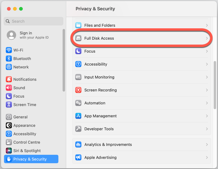 Full Disk Access