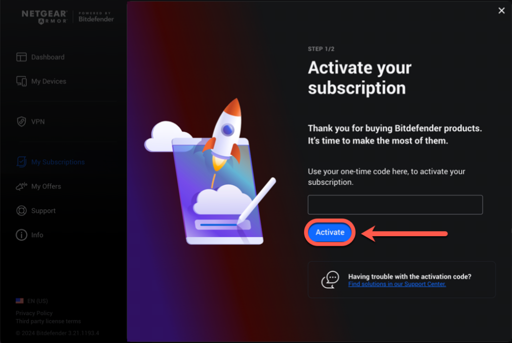 activate NETGEAR Armor subscription