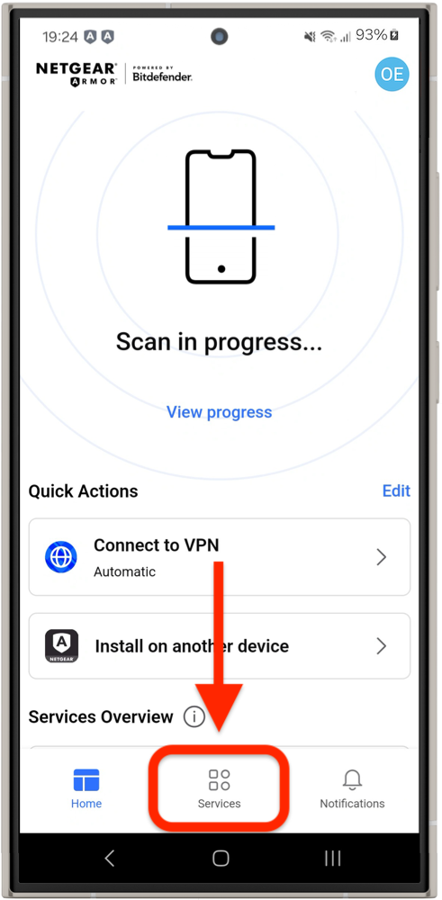 Install NETGEAR Armor for Android - Services setup