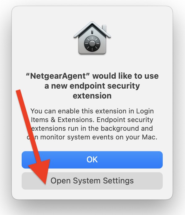 "NetgearAgent" would like to use a new endpoint security extension