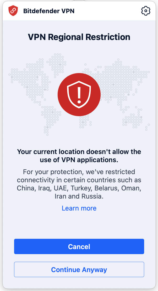 Bitdefender VPN regional restriction