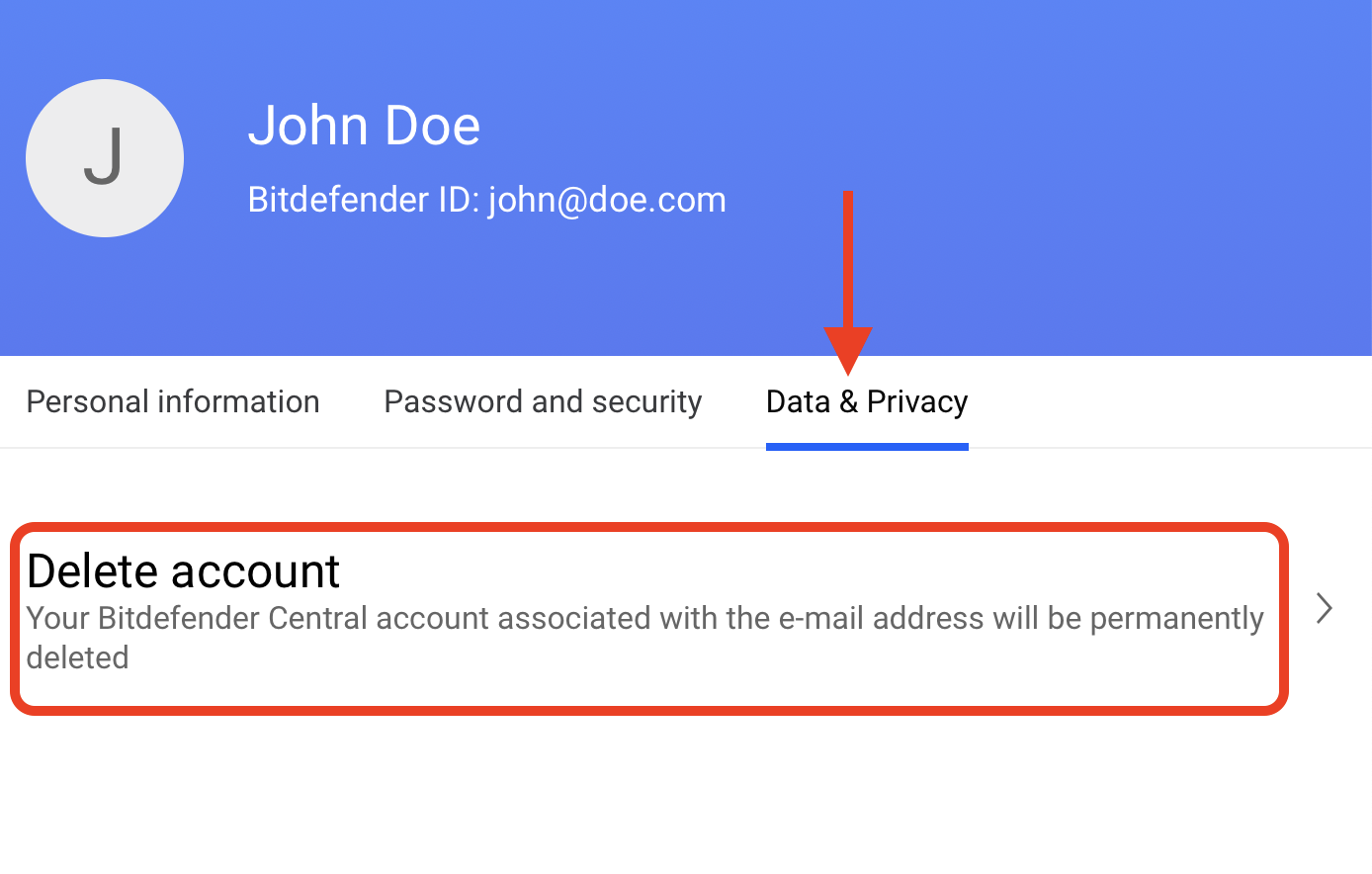 How can I delete my Bitdefender Central account