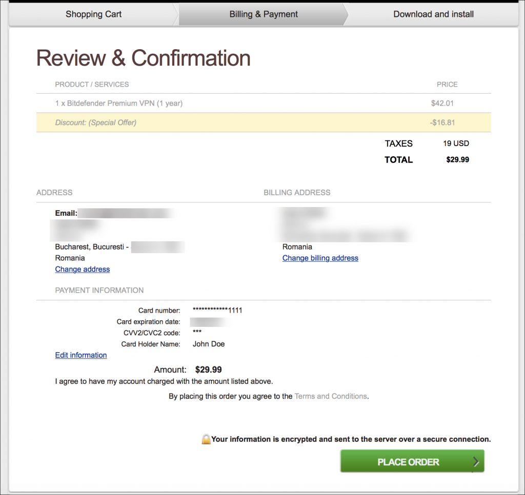 Bitdefender Premium VPN - Place order