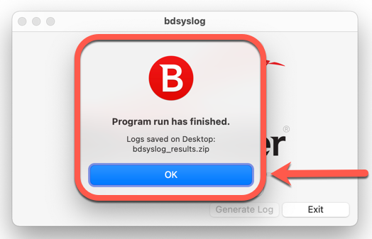 Using the BDsysLog scan utility - Exit