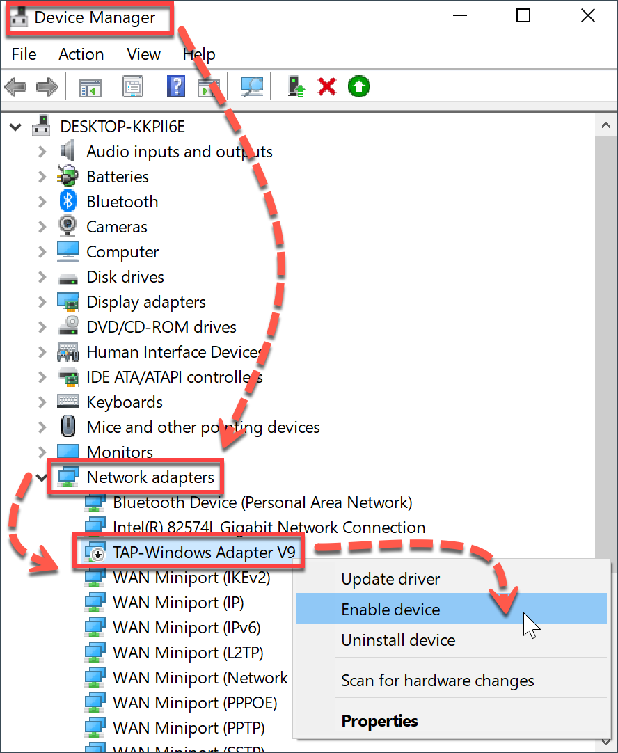 Re-enable the VPN adapter to stop VPN errors on Windows