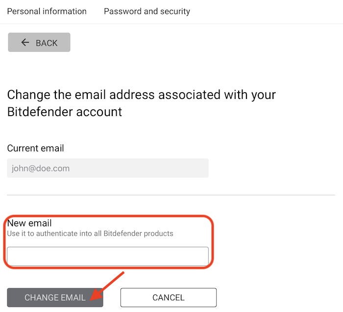 Changing your Bitdefender Central email