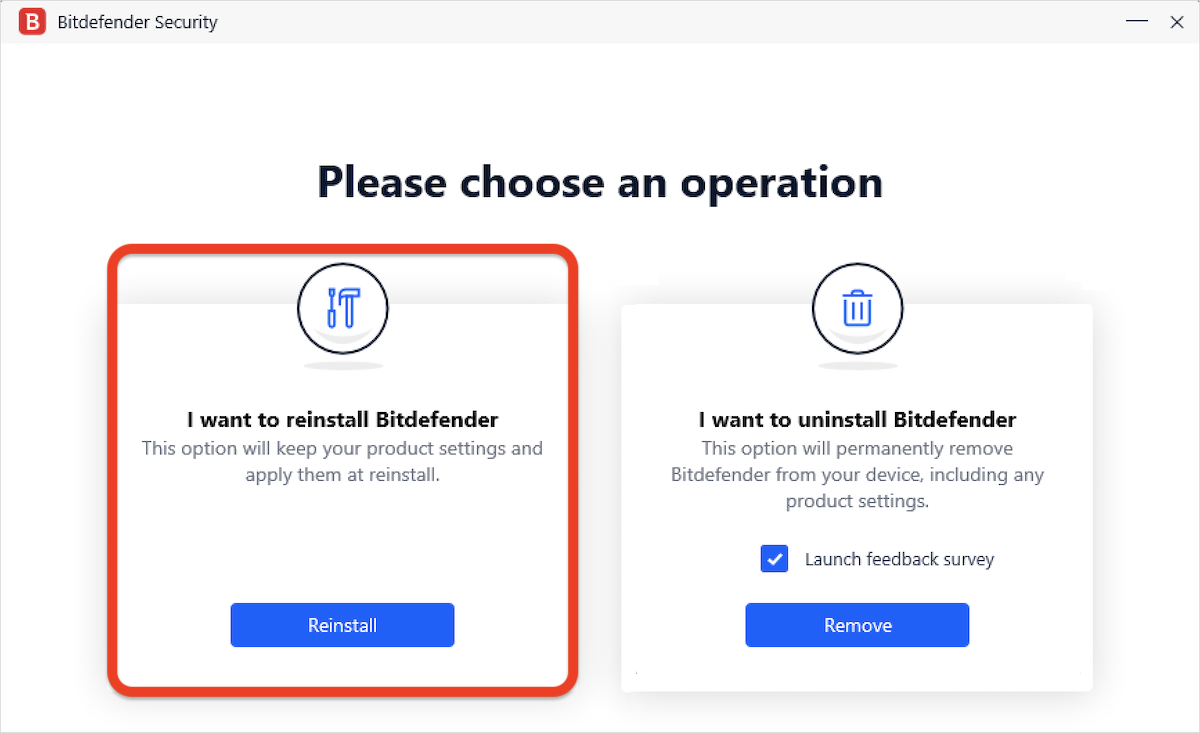 Reinstall Bitdefender