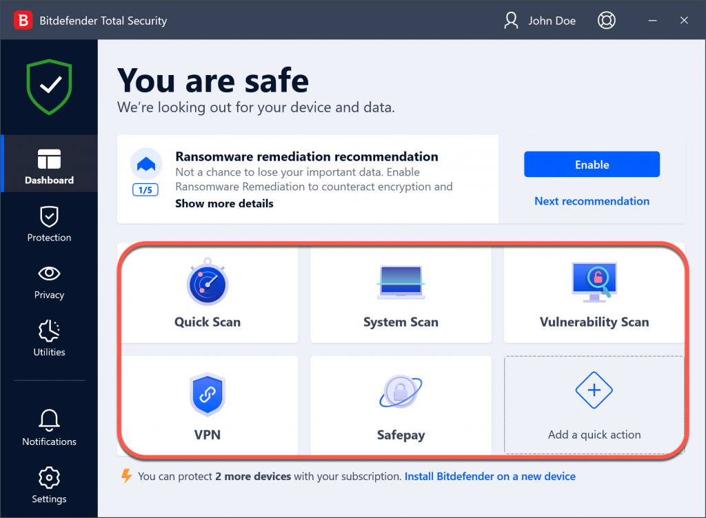 Open Safepay from the Bitdefender dashboard if you disable Safepay notifications