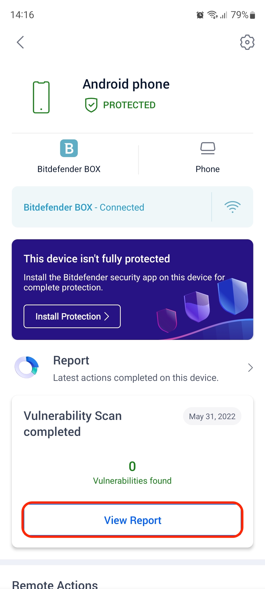 Bitdefender BOX - Vulnerability Scan report
