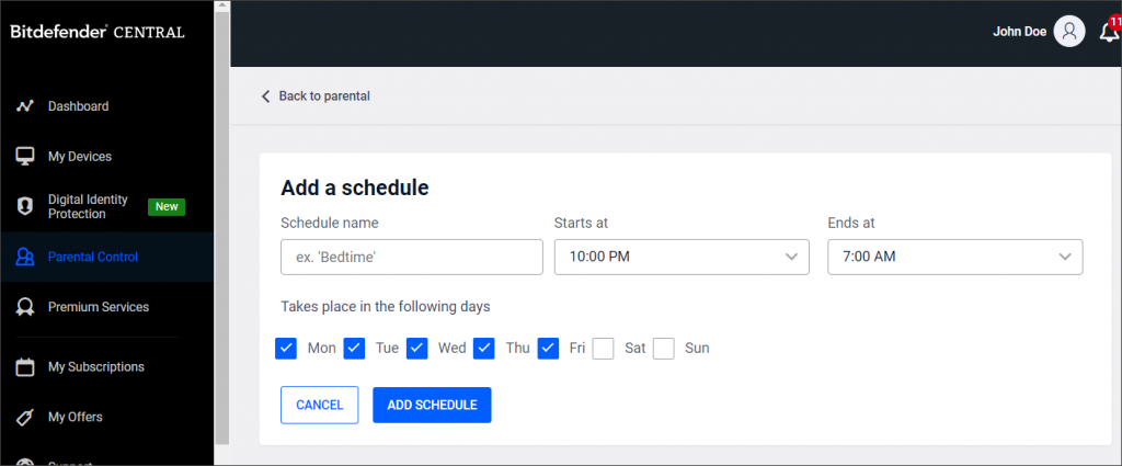 Limit screen time - schedule