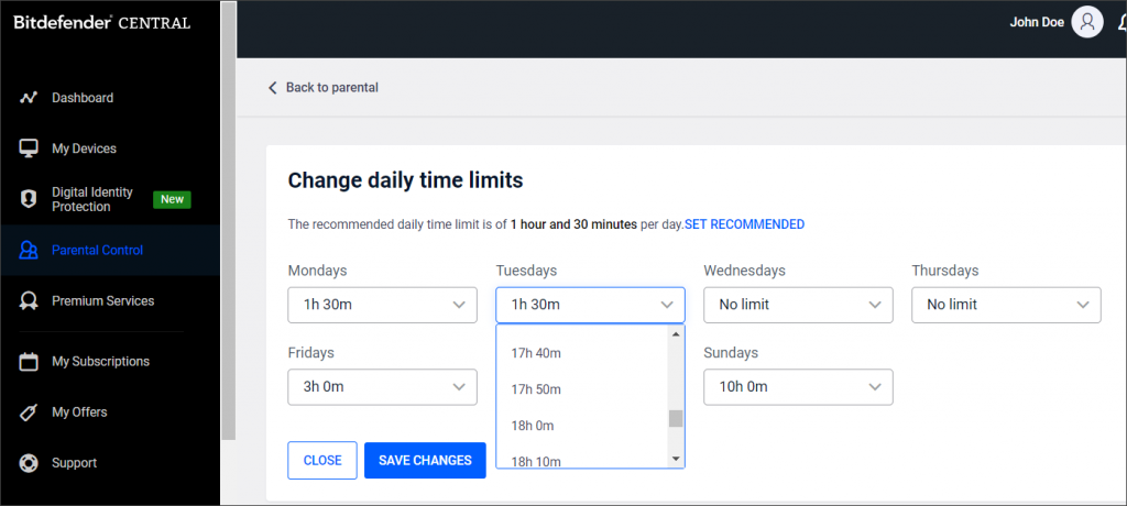 Limit screen time - daily limit