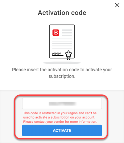 Activation errors in Central - code geo-restricted