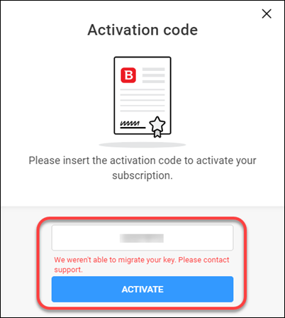 Activation errors in Central - can't migrate key