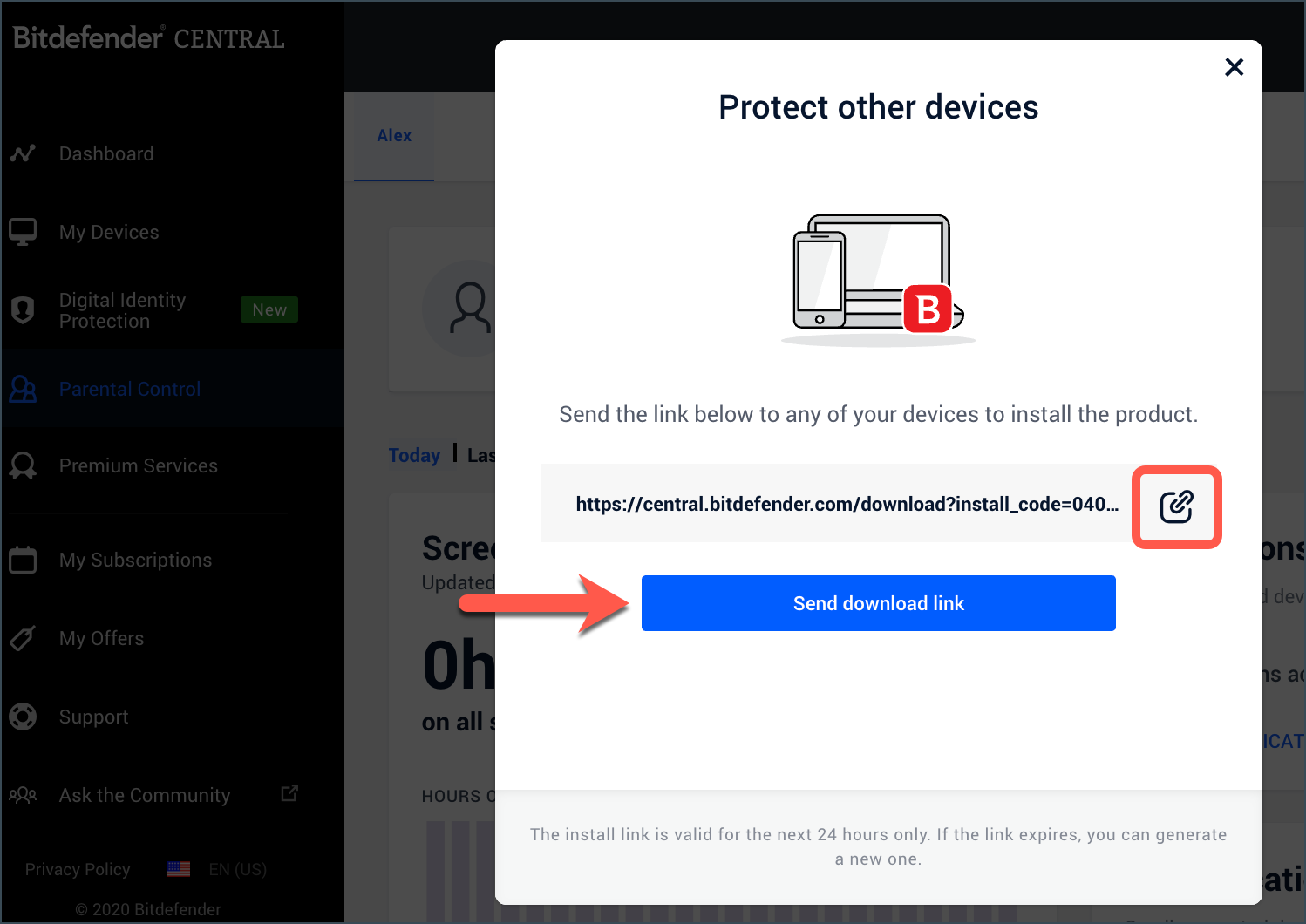 Send download link to install Parental Control on Windows