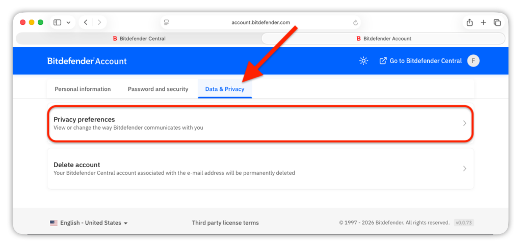 Privacy preferences - Stop promotional messages via Central