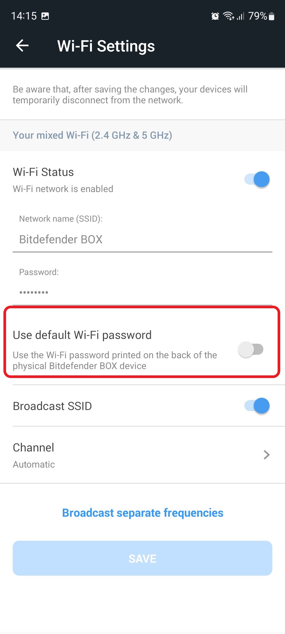 Use default Wi-Fi password