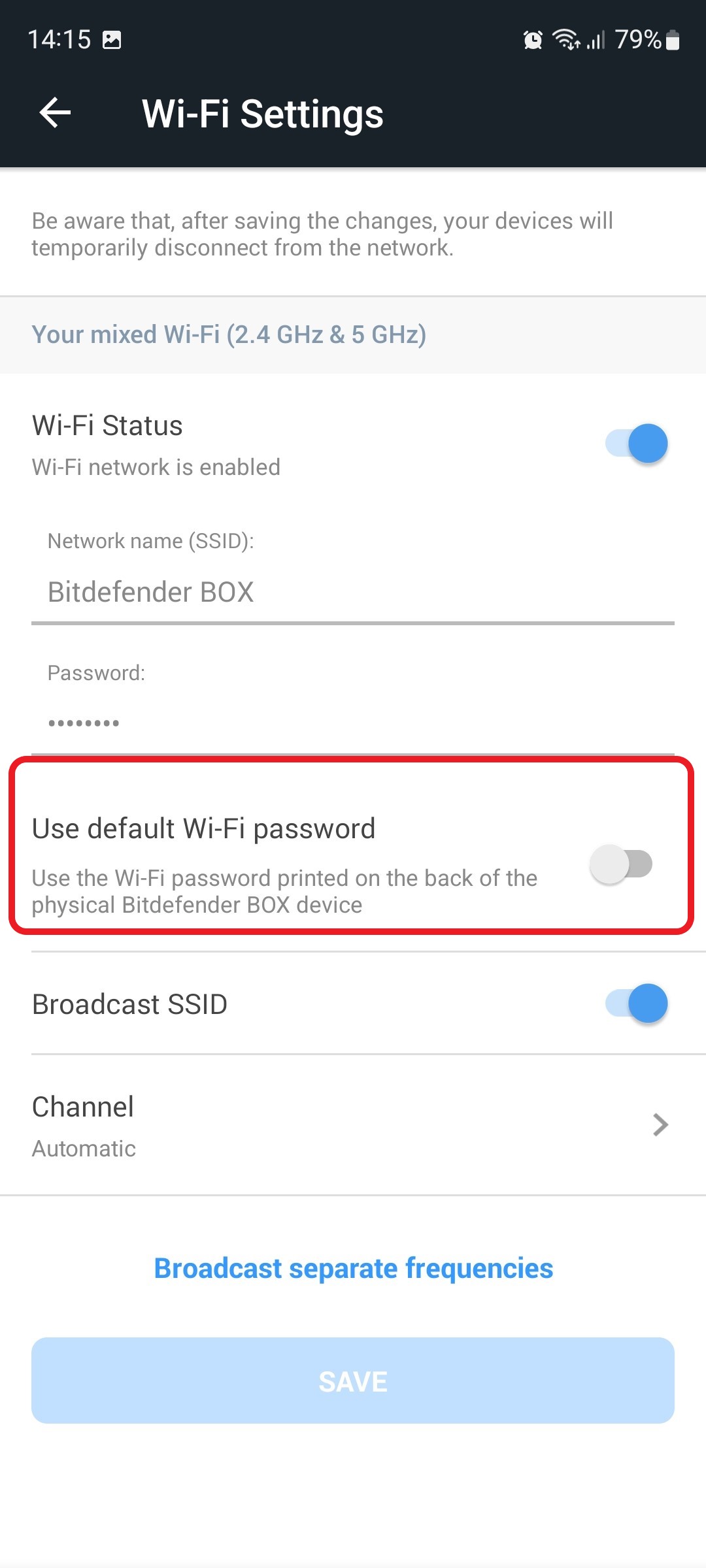 Use default Wi-Fi password