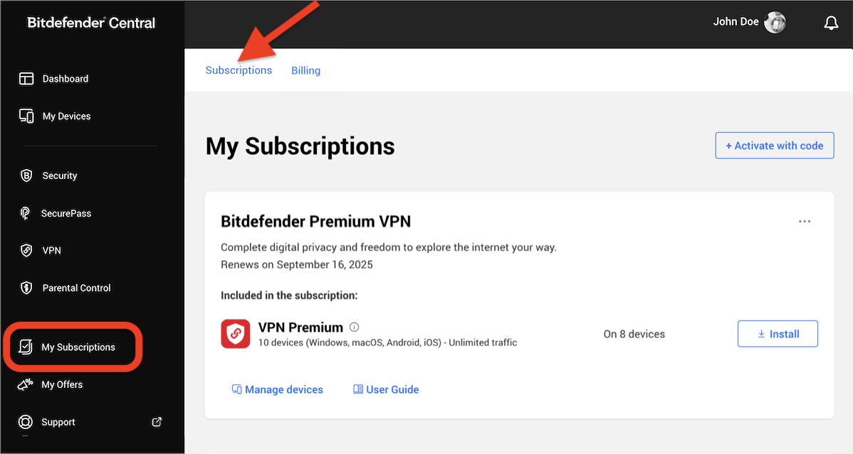 How to turn off Bitdefender auto-renewal via Subscriptions
